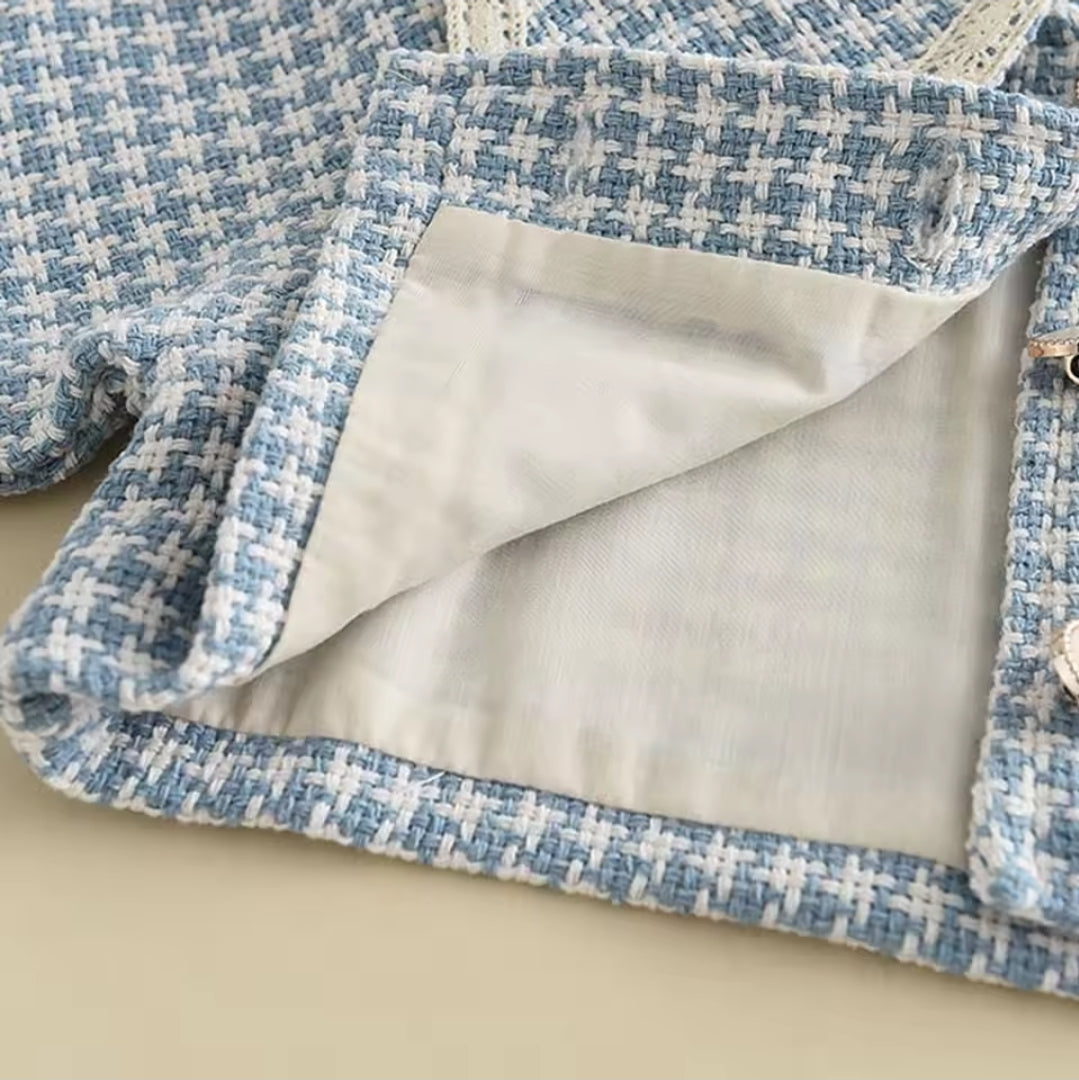 3Piece Tulle Dress & Houndstooth Jacket Set