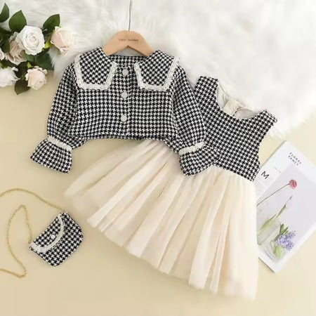 3Piece Tulle Dress & Houndstooth Jacket Set