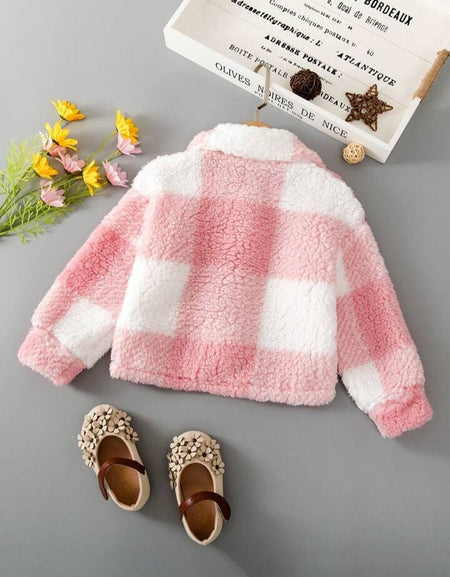 Girls Buffalo Plaid Print Lapel Button Down Jacket