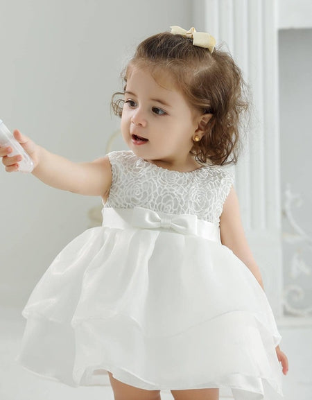 Sleeveless Butterfly Knot Layered Princess / Christening Dress