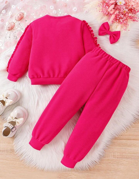 Girls' Pearl Beaded Ruffle Trim Sweatshirt & Pant Set.