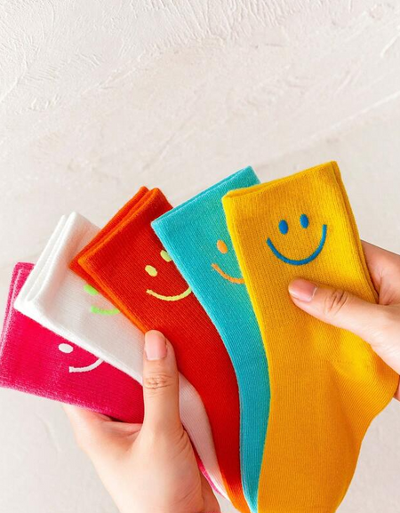 5pairs Kids Smiley Face Crew Socks Set