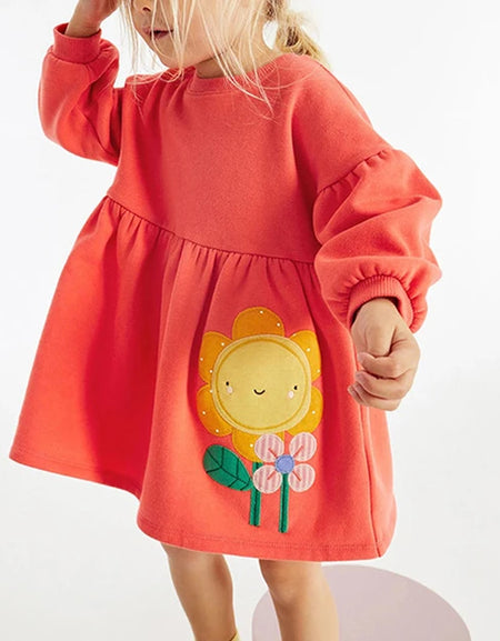 Toddler Girls' Sunflower Embroidered Long-Sleeved Dress.