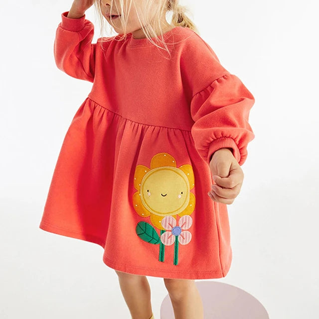 Toddler Girls' Sunflower Embroidered Long-Sleeved Dress.