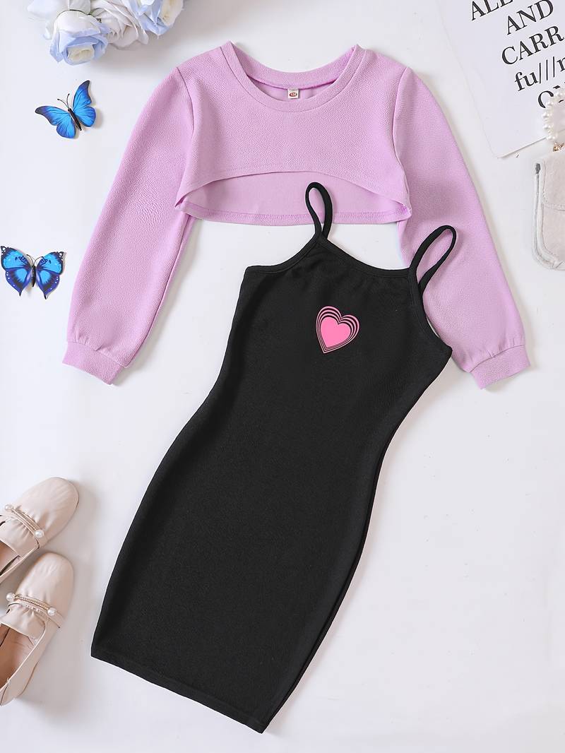 Elegant Girls Cami Dress & Cropped Pullover Set