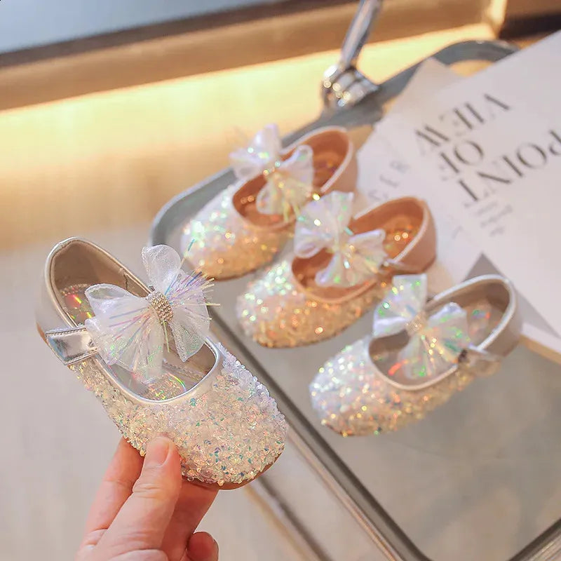 Elegant Shiny Glitter Bow Princess Shoes.