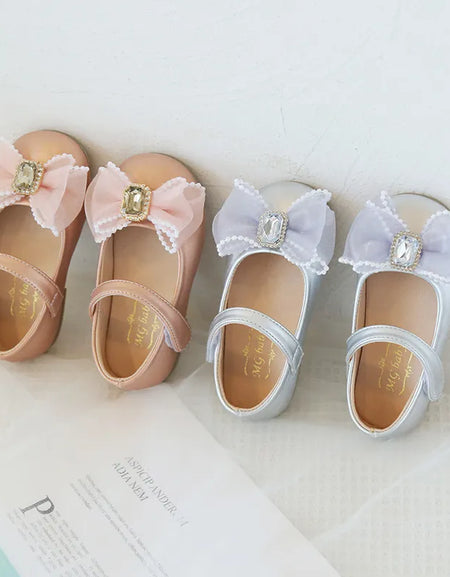 Pearl & Rhinestone Detail Double Bow Princess Shoe.