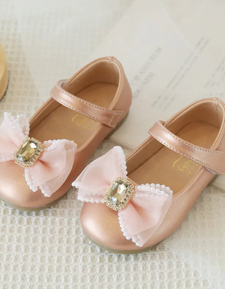 Pearl & Rhinestone Detail Double Bow Princess Shoe.