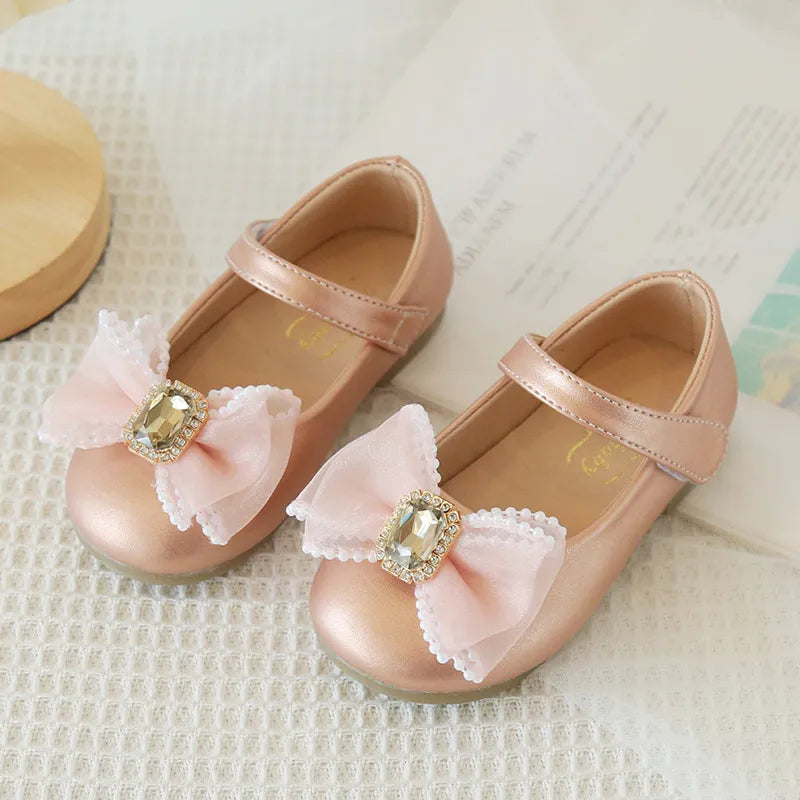 Pearl & Rhinestone Detail Double Bow Princess Shoe.