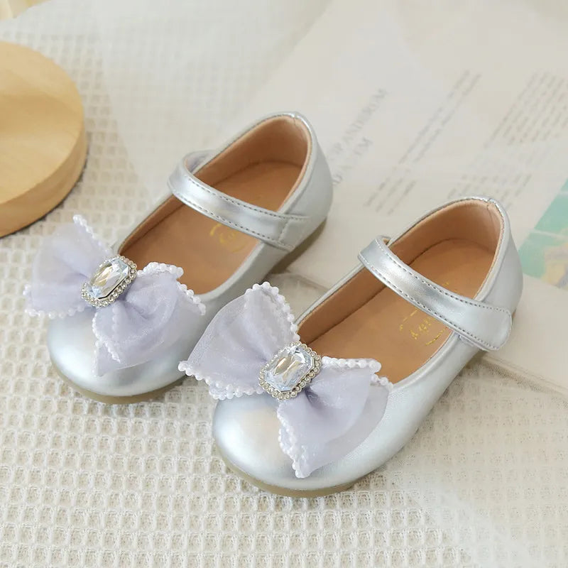 Pearl & Rhinestone Detail Double Bow Princess Shoe.