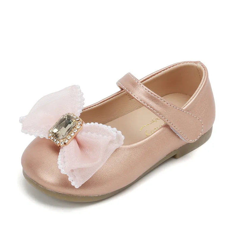 Pearl & Rhinestone Detail Double Bow Princess Shoe.