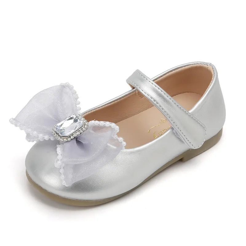 Pearl & Rhinestone Detail Double Bow Princess Shoe.