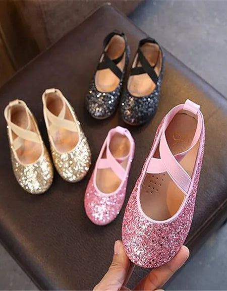 Girls' Sequin Cross-tied Ballet Flats