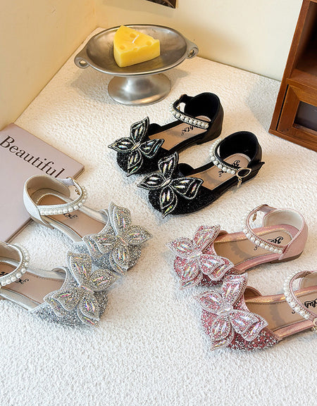 Duo Butterfly Sparkle Pearl-Strap Flats