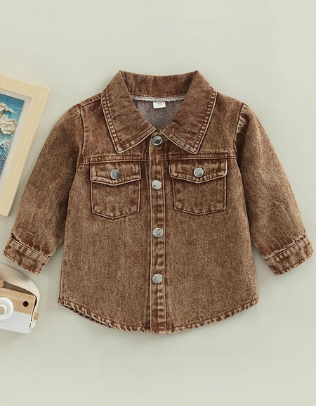 Bronze Brown Curved Hem Kids Denim Shirt