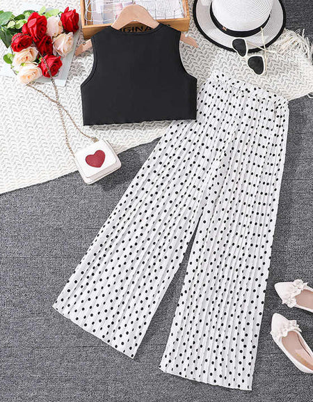Polkadot Printed Pant& Knot Hem Tank Top Set