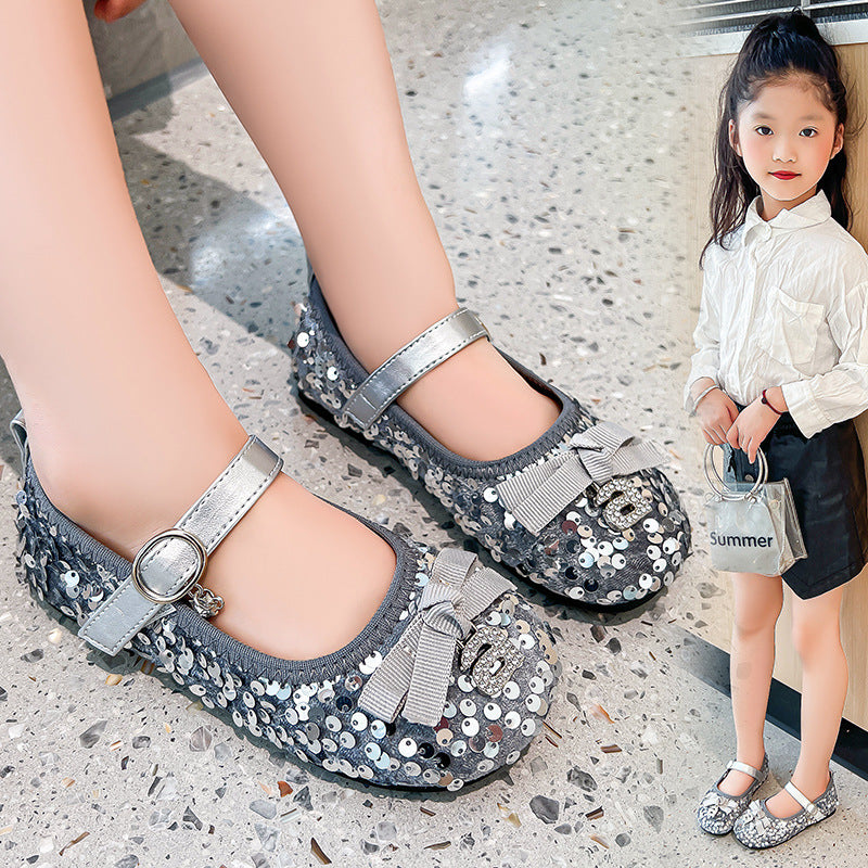 Sequin Embellished Bowknot Girls Shoe