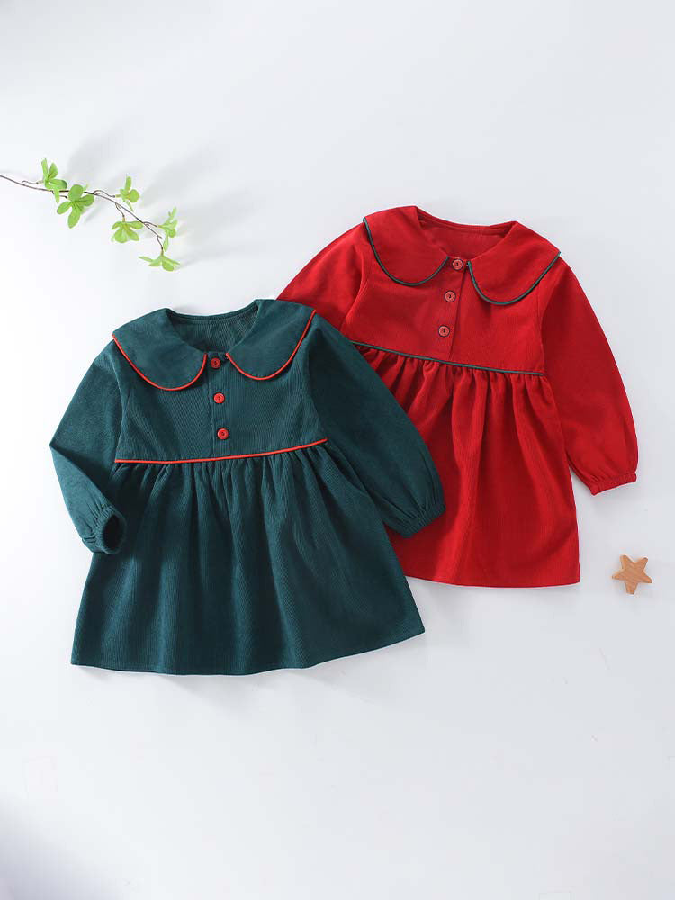 Button Detailed Cape Longsleeved Corduroy Dress