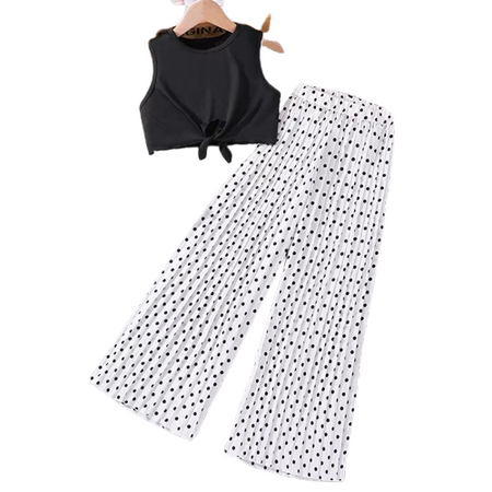 Polkadot Printed Pant& Knot Hem Tank Top Set