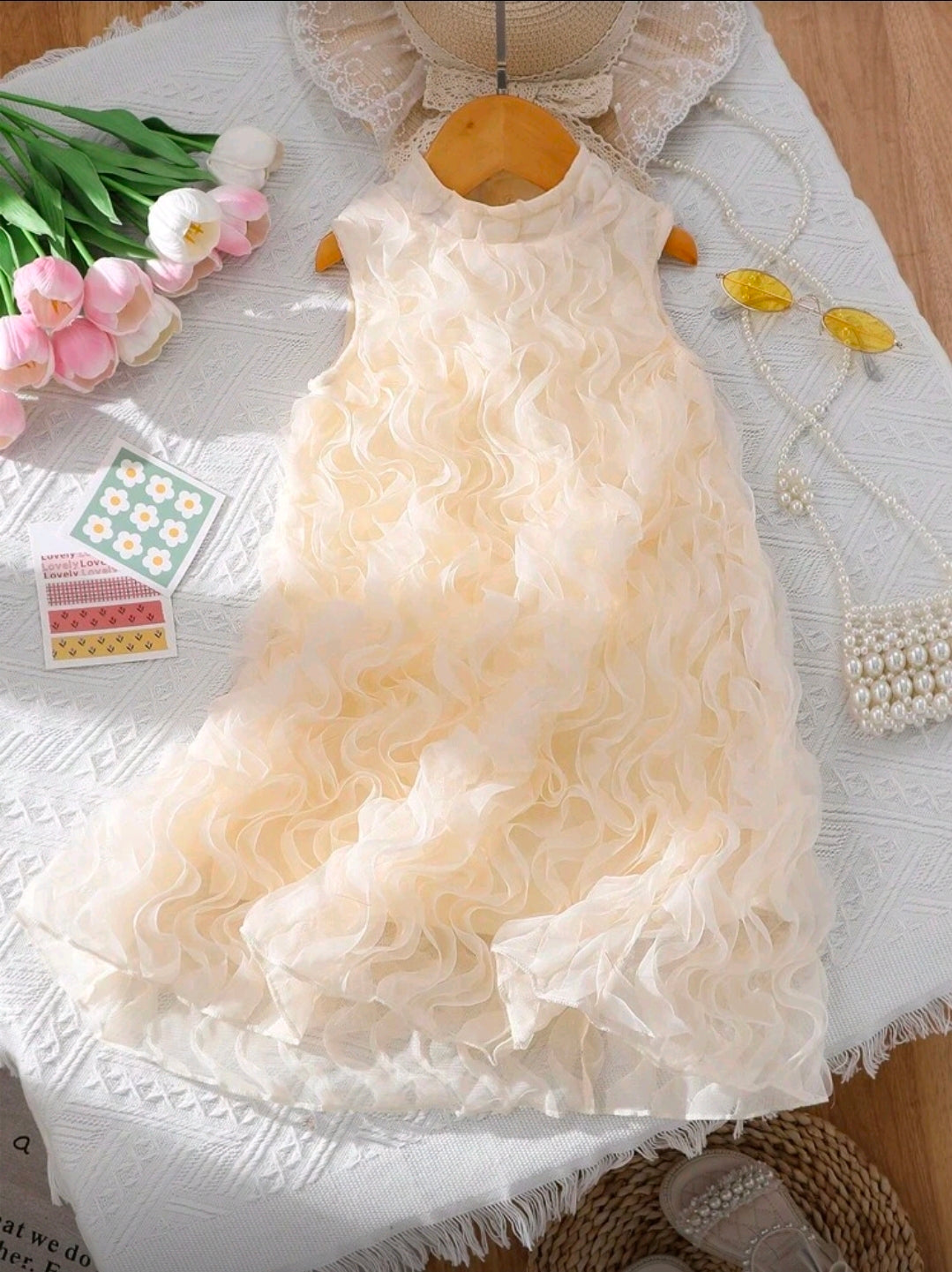 Cream Ruffles Wavy Loose Dress