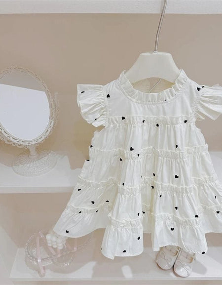 Frill Sleeve Heart Print Layered Dress