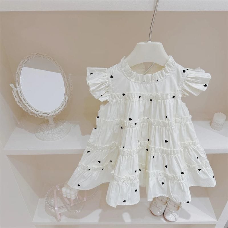 Frill Sleeve Heart Print Layered Dress