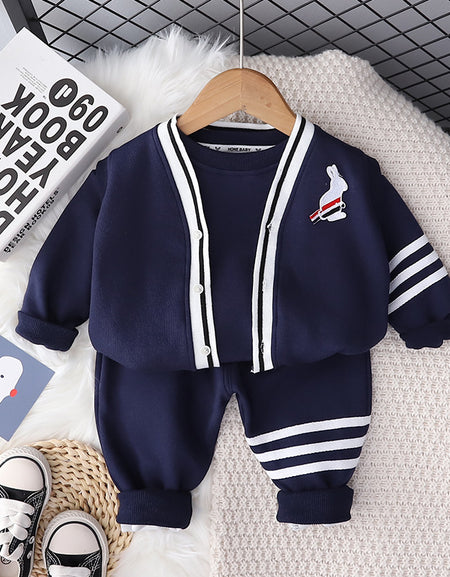 Navy Bunny Button-Up Jacket & Pant Set
