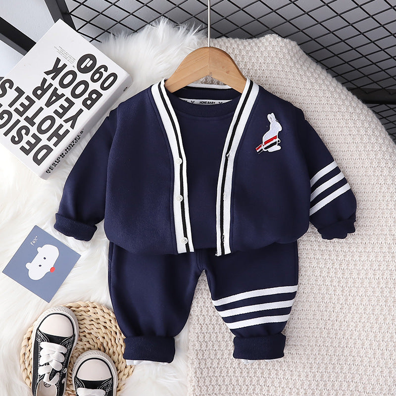 Navy Bunny Button-Up Jacket & Pant Set