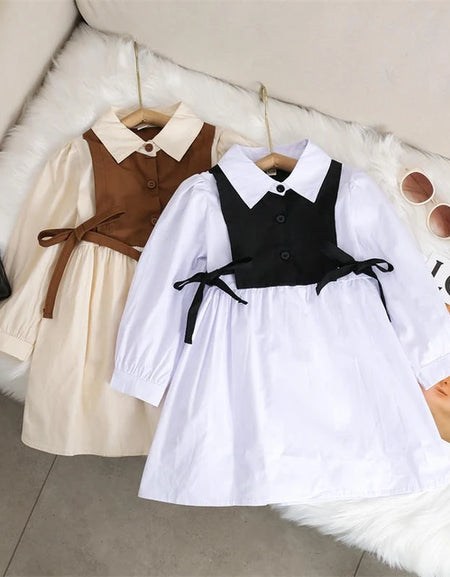 Vintage Two-tone Long-sleeved Collar Dress