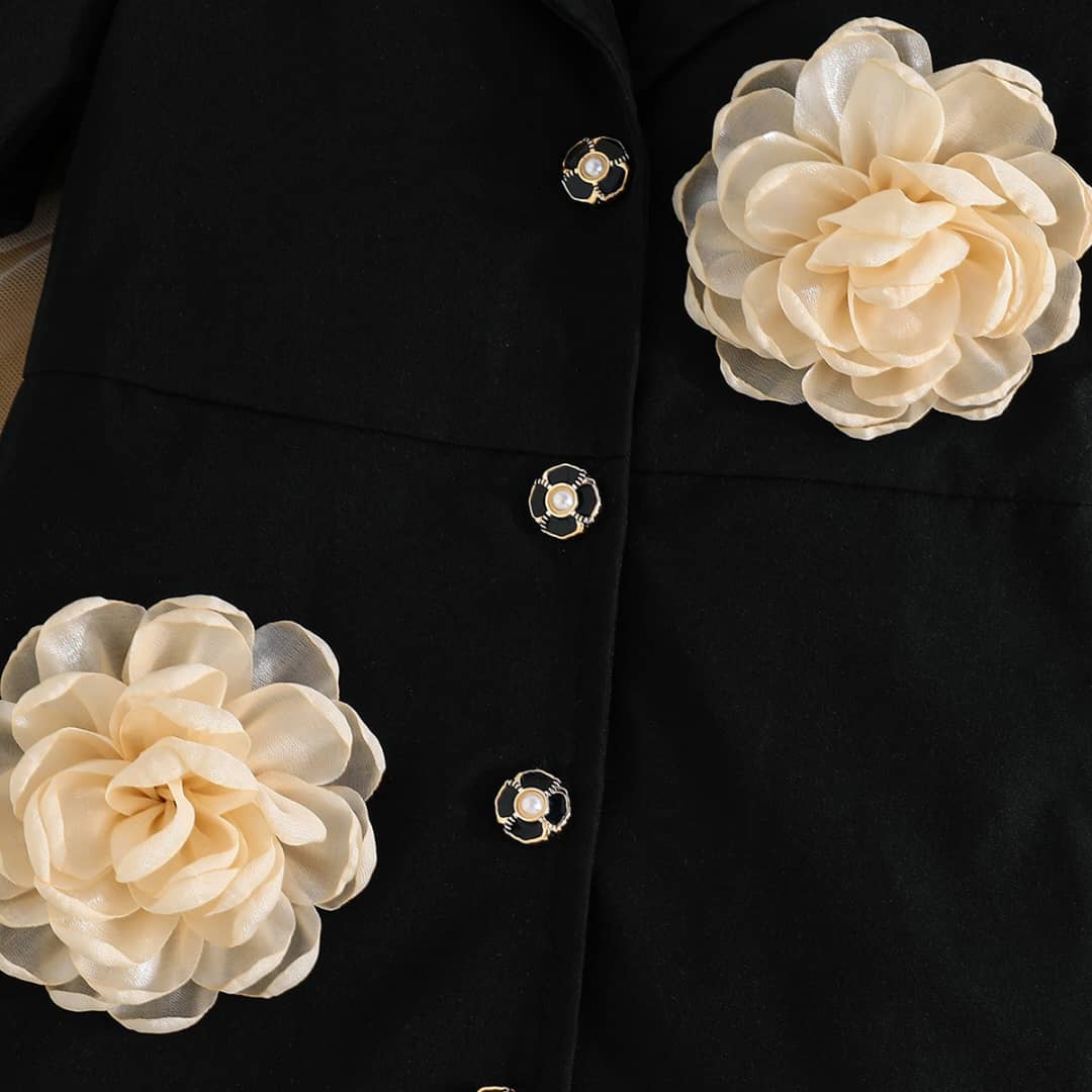 Elegant Flower Applique Blazer Dress