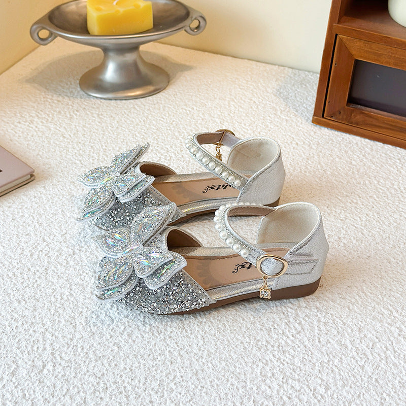 Duo Butterfly Sparkle Pearl-Strap Flats