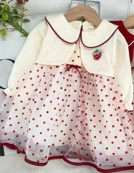 3D Berries Cape Polkadot Tulle Dress