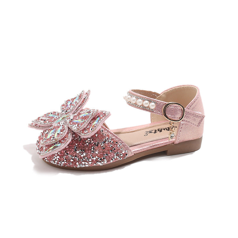 Duo Butterfly Sparkle Pearl-Strap Flats