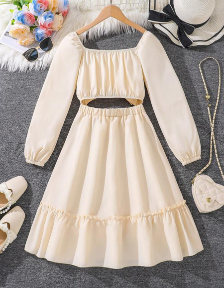 Chic Rib Cut-Out Longsleeved Patchwork Dress