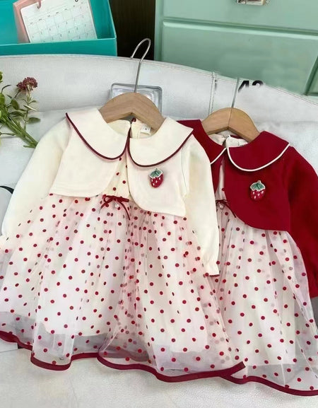 3D Berries Cape Polkadot Tulle Dress