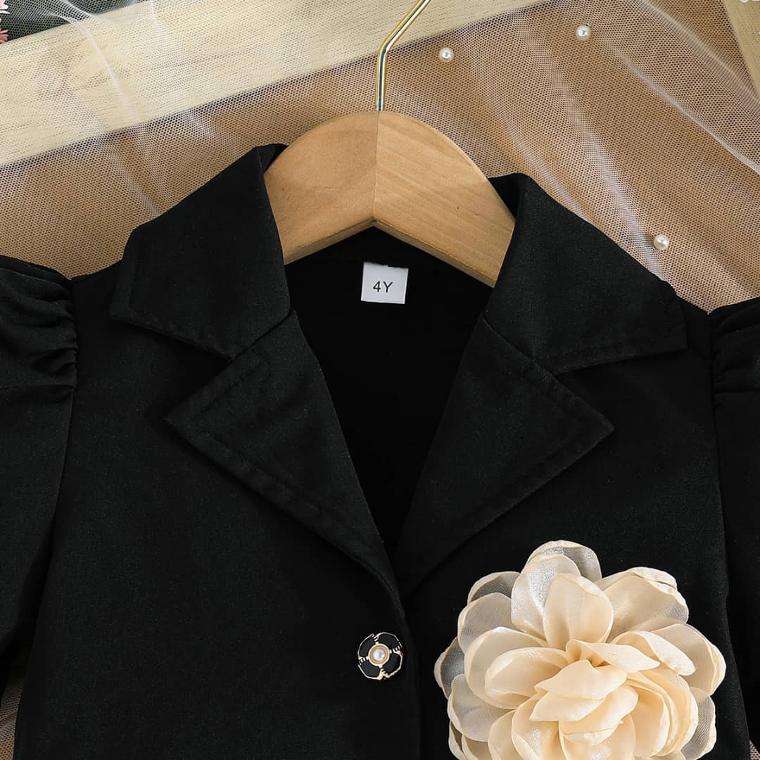 Elegant Flower Applique Blazer Dress