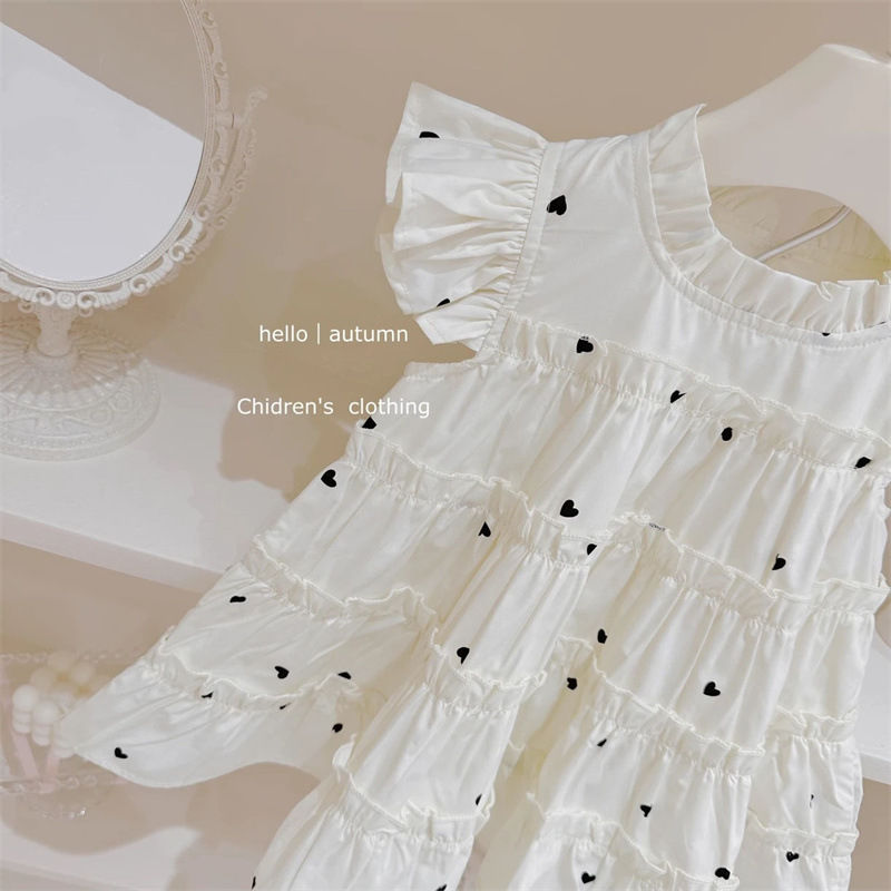 Frill Sleeve Heart Print Layered Dress