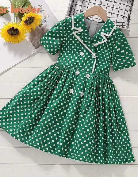Polkadot Double Breasted Shirred Dress