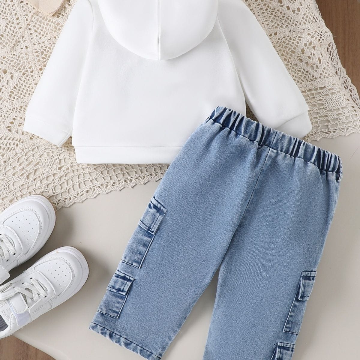 3D Flower Hoodie & Cargo Denim Set