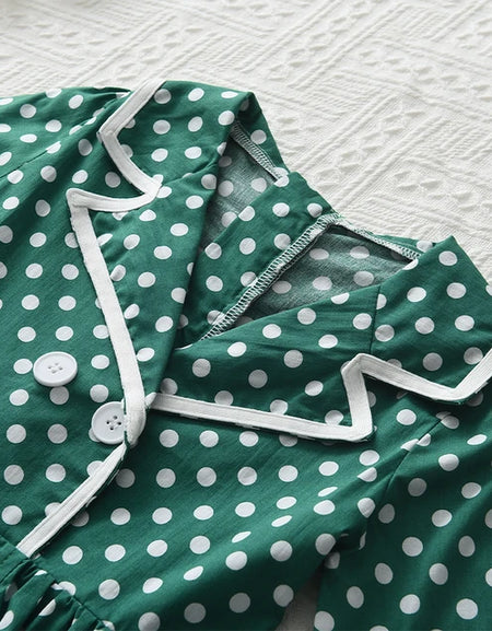Polkadot Double Breasted Shirred Dress