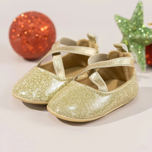 Shimmery Cross Strap Baby Shoes