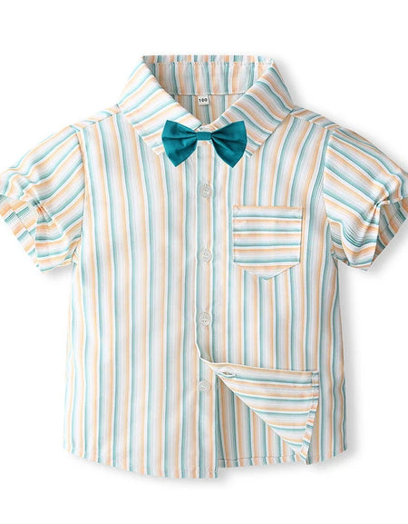 Boys Striped Shirt, Short, Suspender& Bowtie Set