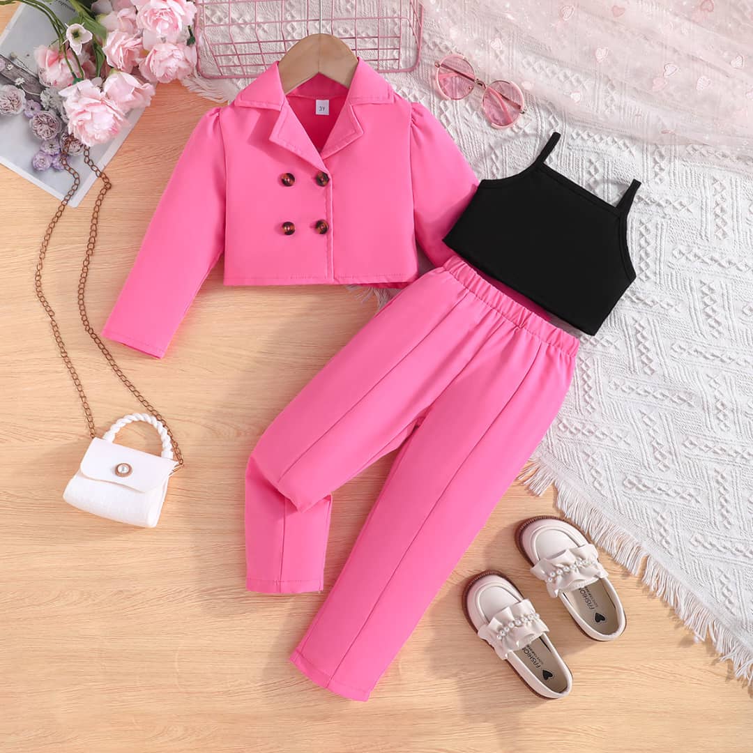 Chic Girls Double Breasted Blazer, Cami Top and Pant Set