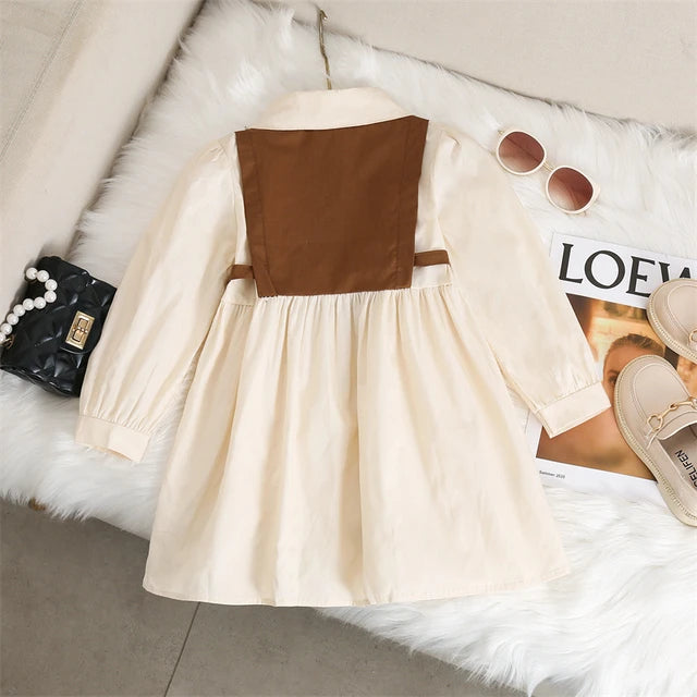 Vintage Two-tone Long-sleeved Collar Dress