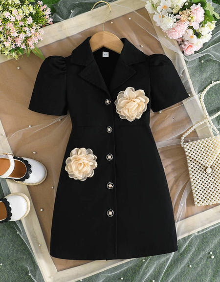 Elegant Flower Applique Blazer Dress