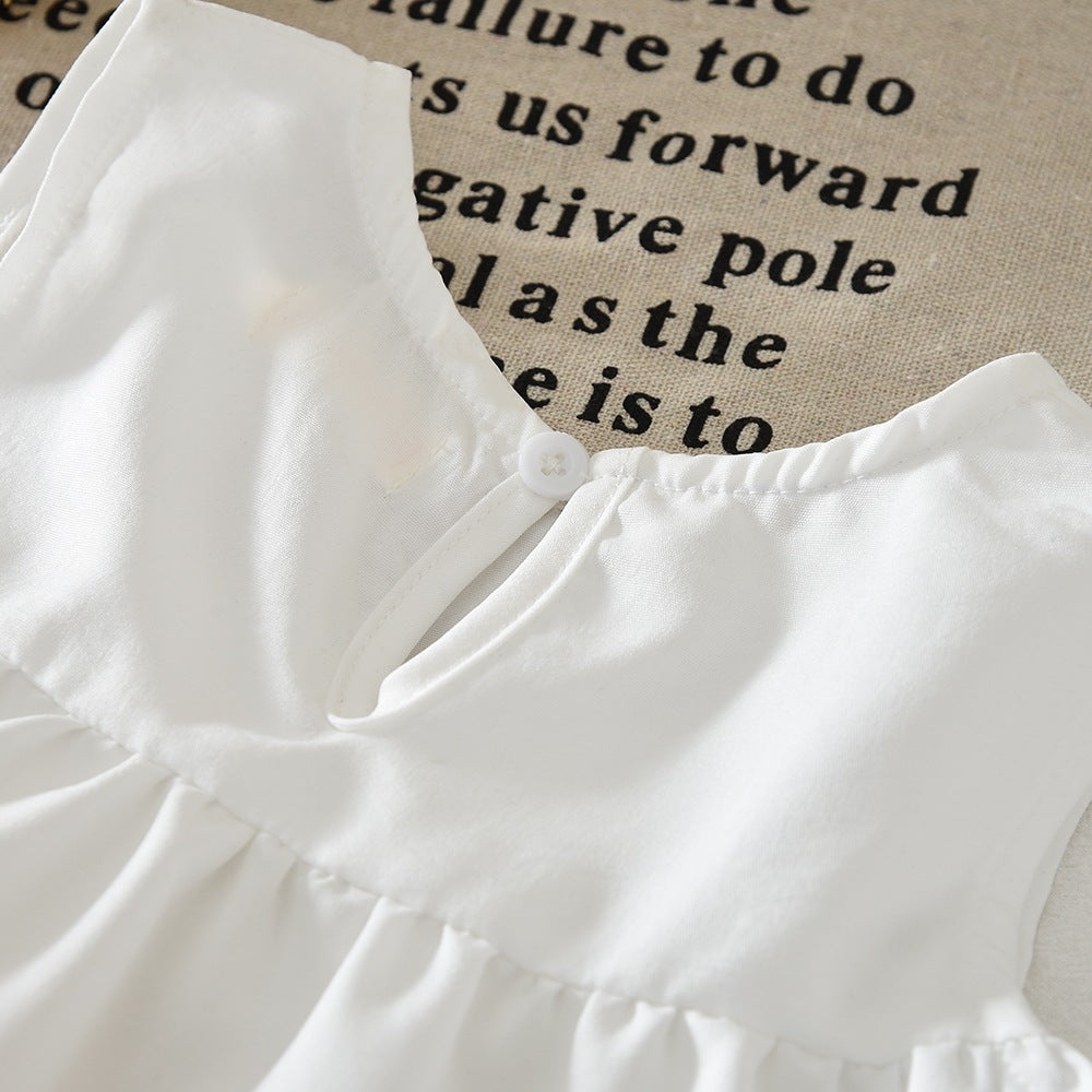 Sunbeam Tiered Cotton Dress – White, Cream & Mustard