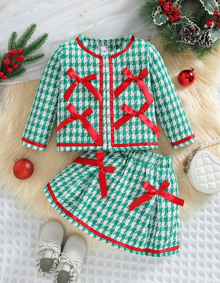 2piece Bow Detail Tweed Jacket and Skirt Set