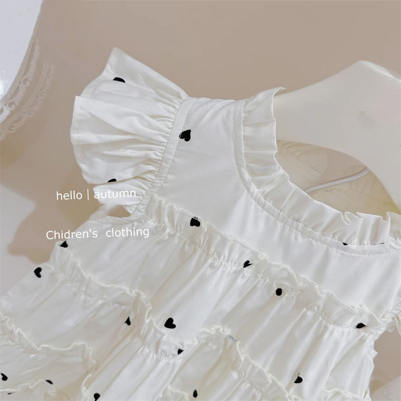 Frill Sleeve Heart Print Layered Dress