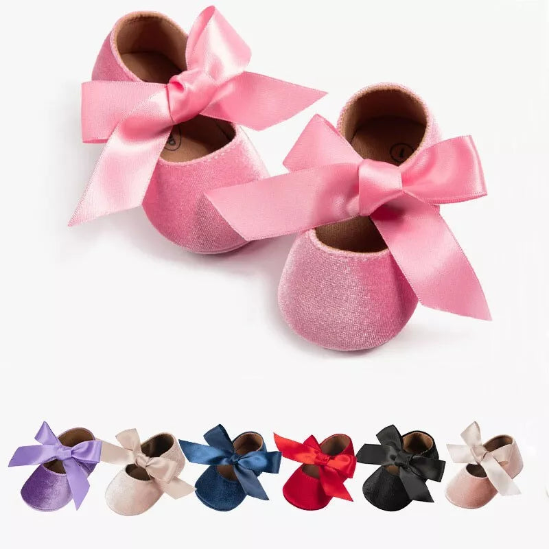 Ribbon Knot-up Velvet Baby Shoes