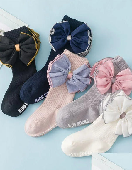 Big Bow Self Striped Knitted Socks